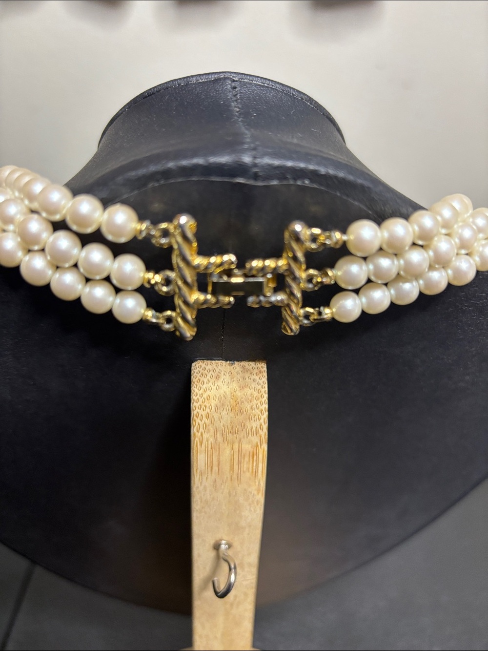 Elegant Triple-Strand Faux Pearl Statement Necklace - Cream Pearls Jewelry - Picture 3 of 7